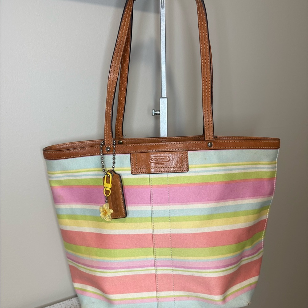 SOLD - Coach Hampton Pastel Stripe Tote Bag